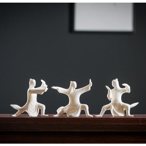 Pure White Ceramic Tai Chi Figurines Decoration Tea Pet Porcelain Chinese Zen Feng Shui Ornaments Bonsai Flowerpot Crafts Gift