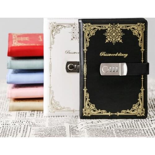 Vintage Style PU Cover Diary Notebook Journal Bronzing Notepad With Code Lock Vintage Secret Book European Luxury Lock Notebook
