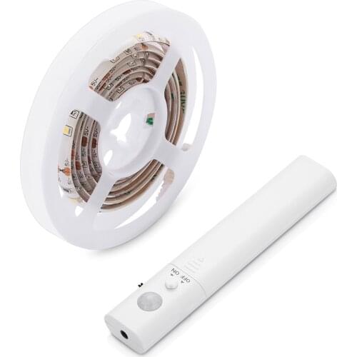 Battery Motion Sensor LED Strip Bed Light 1M with automatic shut off Timer Sensor Kitchen Cabinet Light Warm white