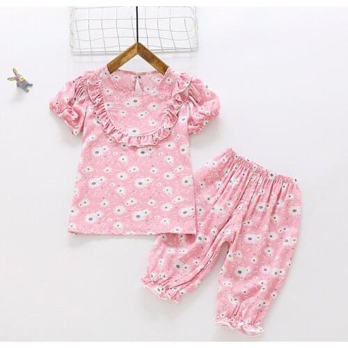 Childrens Pajamas Set Baby Suit Kids Clothes Toddler Boys Girls Cotton Cartoon Printing Tops Pants Set Home Wear