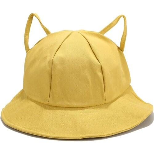 Cat Ears Design Bucket Hats Women Panama Fishing Fisherman Cap Wide Brim Foldable Outdoor Sunscreen Sun Hats Chapeau Femme