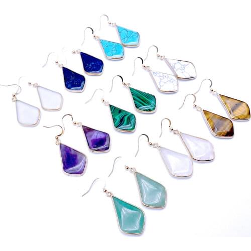 Designer Teardrop Earrings for Women Fashion Pink Green Aventurine Howlite Stone Earrings Jewelry Water Drop Earrings