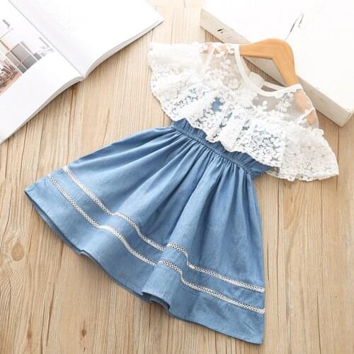 Female Baby Summer Denim skirt Kids Girl Clothes Toddler Kids Baby Girls Clothes Flower Lace Denim Party Pageant Princess Dress