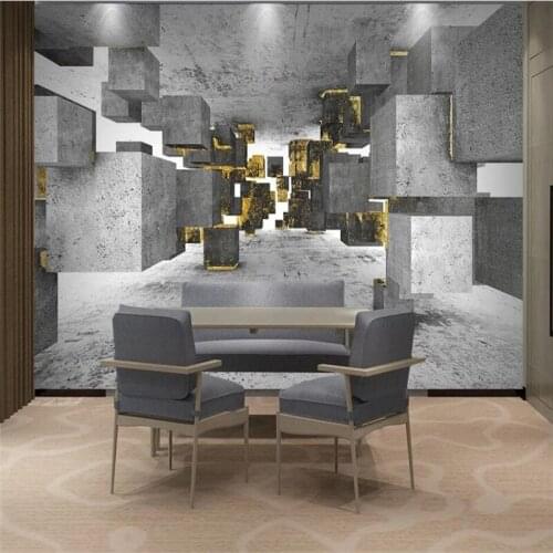 European 3D Industrial Wind Gray Geometric Rectangular Wallpaper Restaurant Living Room Space Wall Murals Wall Papers Home Decor