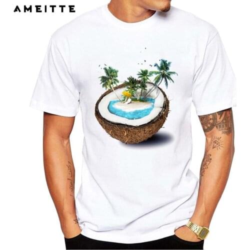 Creative sea paradise T-Shirt Summer Mens Personality Coconut Printed T Shirt Fashion Comfortable Male Tops Tee Clothes
