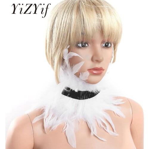 Gothic Victorian Feather Shawls Collar Natural Feather Lace Embroidery Choker Neck Wrap Collar Punk Cosplay Costume Accessories