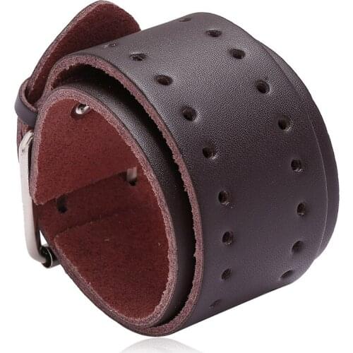 Jessingshow 2021 Fashion Vintage Genuine Leather Bracelets Brown Black White Punk Wide Cuff Bracelets & Bangles for Women Men