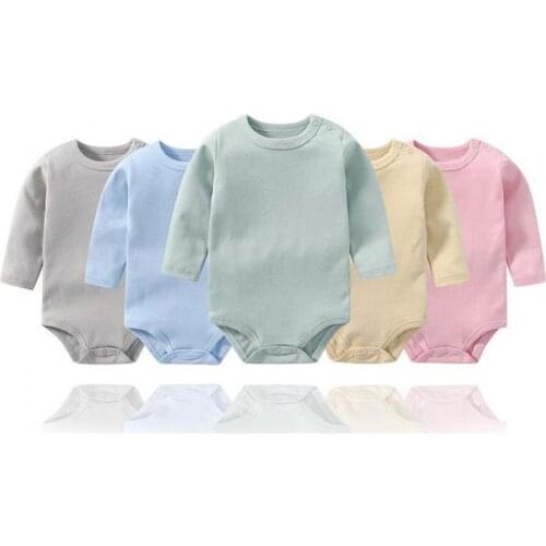 2021 Baby 100% Cotton Bodysuits For Boys And Girls Spring Newborn Clothes Candy Color 0-24m Long Sleeve Climbing Pajamas Infants