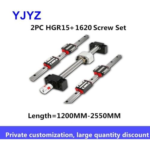 1620 ball screw linear guide kit HGR15 linear guide slider screw complete flange/square slider length = 1200MM-2550MM