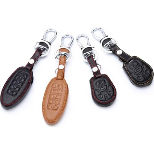 Leather Car Key Fob Case Cover for Nissan Teana X-Trail Murano March Geniss Tiida Qashqai Livina Sylphy Sunny Juke Almera