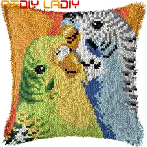 Latch Hook Cushion Parrots Love Pillow Case Acrylic Yarn Pillow Pre-Printed Color Canvas Crochet Cushion Cover Hobby & Crafts