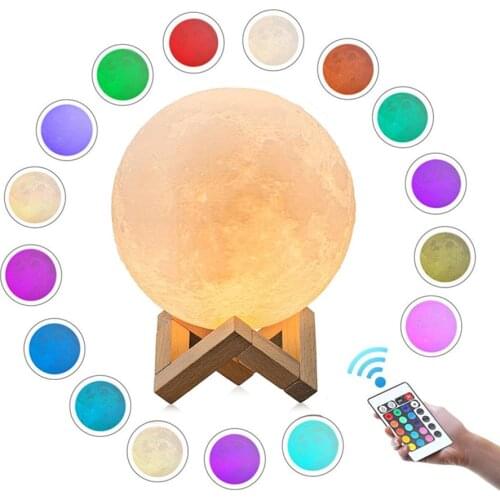 Moon Lamp 3D Print LED Night Light Touch Childrens Bedroom Decoration RGB Dimmable 16 Colors Changing for Kids Birthday Gifts