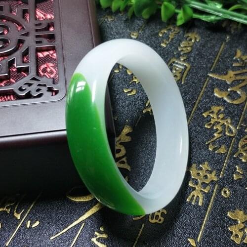 Fashion White and Green Jade Bangle Bracelet Jadeite for Natural Jewelry Hand-Carved Charm Round Bangle Bracelets for Women Men