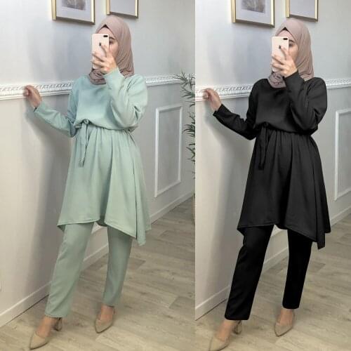 Muslim Women Sets Abaya Suits Tops Pants Long Robe Gowns Vestidos Loose Ramadan Eid Islamic Prayer Clothing Turkish Fashion New