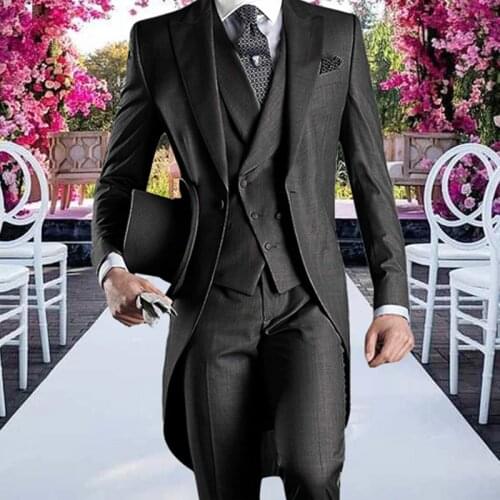 Mens 3 Pieces Wedding Groomsmen Classic Solid Balzer Business Formal Notch Lapel Tuxedos Blazer Shirt Jacket & Vest & Pants