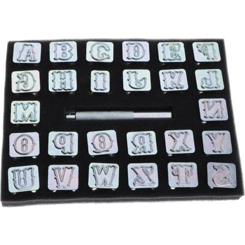 27 Pieces Leathercarft Stamping Tool Set, 26 Letters Alphabet Stamps Alloy Punch Tool + 1 Stamping Handle for Leather Craft