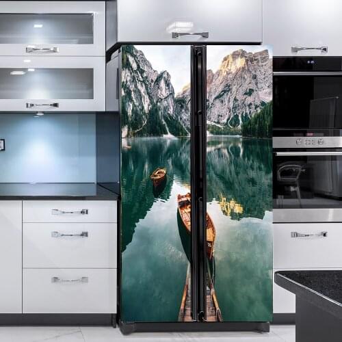 Refrigerator and Door Sticker Italy Pragser Wildsee Door Household wallpaper Stickers Bedroom Parlor Corridor Door Decoration