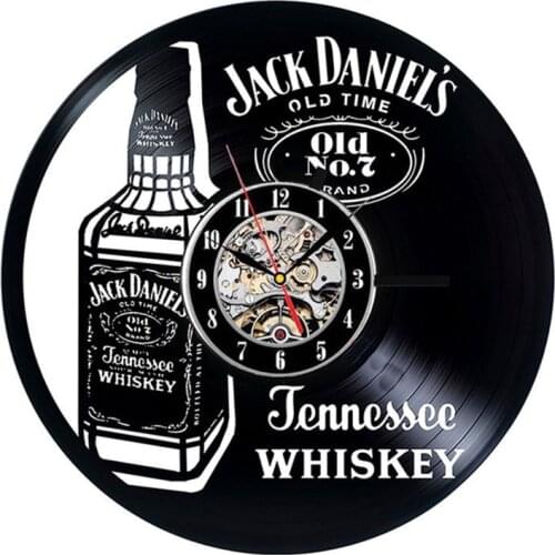 Whiskey Beer Wall Clock A Bottle Of Whiskey Beer Vinyl Record Clocks Home Pub Bar Wall Decor LED Illuminated Lighting Gift