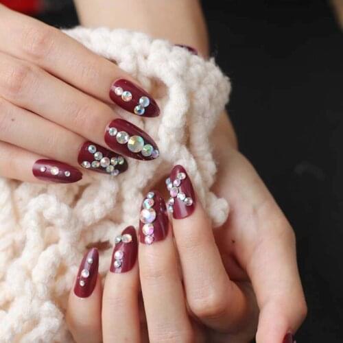The latest fashion fake nails fine high 24pcs solid color crystal full of nail art fake nails drilling W19