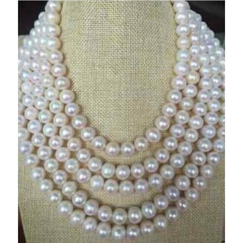Fine jewelry SINGLE STRANDS 5row 7-8 MM SOUTH WHITE PEARL NECKLACE wholesale