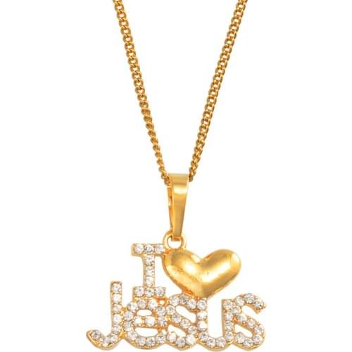 I LOVE JESUS Charms Pendant Chain Necklaces for Women Girls Christian Religious Ornaments With Stone