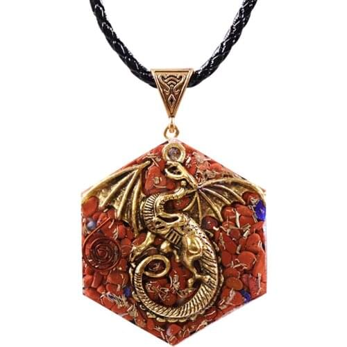 Dragon Mythology Pendants With Natural Red Jasper Orgone Energy Generator Necklace Lucky Blessing Protection Chakra Jewelry