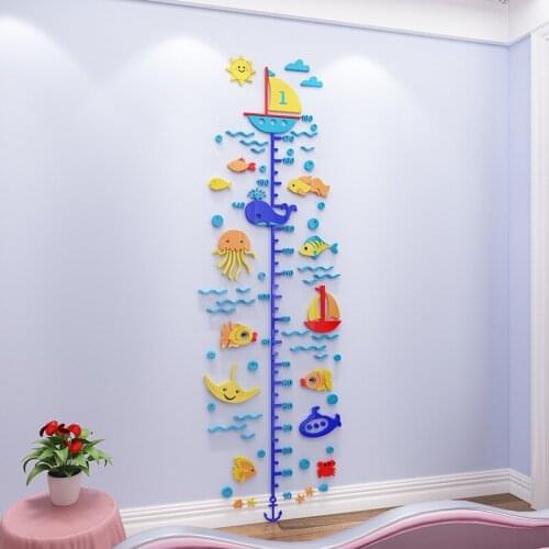 Undersea World Height stickers Creative DIY 3d wall stickers for Kids Rooms cartoon Decor kindergarten Bedroom Measuring ruler