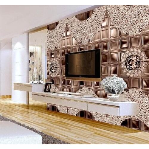 Custom photo wallpaper large mural 3D wall stickers brown diamonds European 3D stereo jewelry background wall light