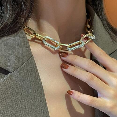 Luxury Hip-pop Punk Metal Diamond Womens Neck Chain Necklaces Fashion Choker Necklace For Women One Piece Goth Women Jewelry