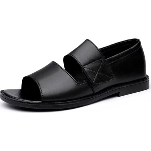 Brand Men Sandals Slip-on Genuine Leather Beach Mens Slippers Platform Black Male Sandals Rubber Shoes Drop Shipping