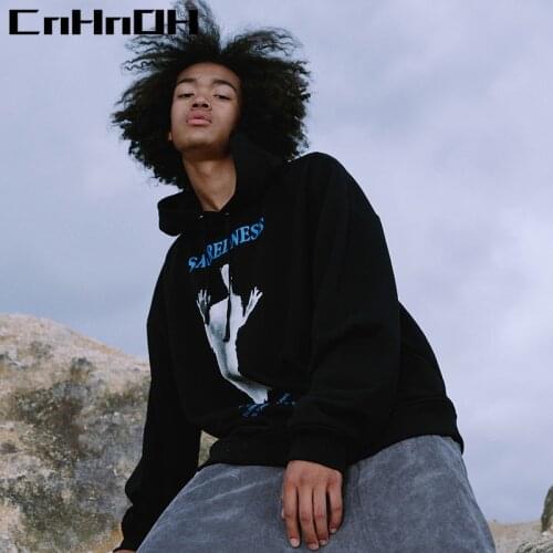 CnHnOH Graffiti Letter Print Velvet Sweatshirt Men Fleece Hoodie Hip Hop Stranger Things Hooded couple Hoodies 9351