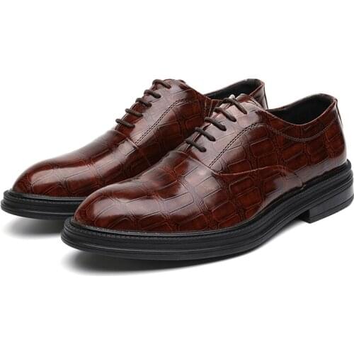 Male Oxford Shoes Fashion Brogue Men Leather Formal Dress Shoes Man Office Party Footwear