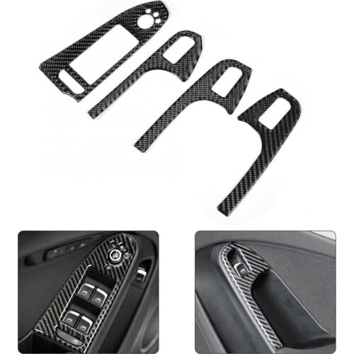 Carbon Fiber Interior Door Armrest Panel Cover Window Glass Lift Buttons Frame Trim Sticker Fit for Audi A4 B8 2009-2016