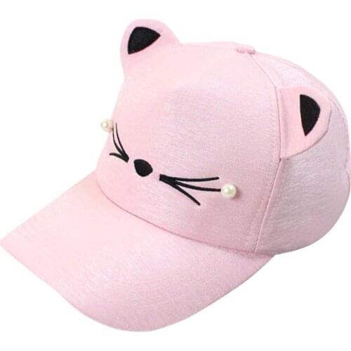 Spring Fashion Tide Pearl Wild Cute Student Cat Ears Visor Baseball Cap Unisex Animal Pattern Hip Hop Summer Flat Hat 10Jan 17