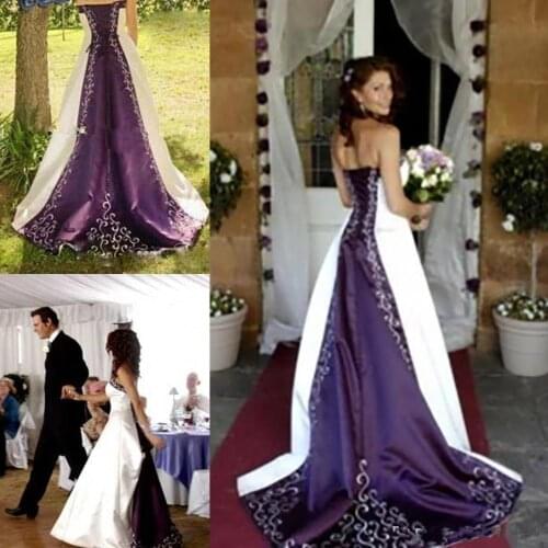 Vintage White and Purple Wedding Dresses 2021 Retro Lace Embroidery Sequins Lace-up Corset Gothic Country Wedding Gown Plus Size