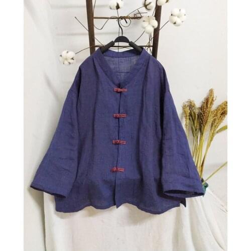 Women Ramie Handmade Button Chinese Style Jackets Autumn Thin Ramie Outerwear Ladies Ramie Coat Short Coat 2019 Spring