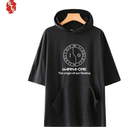 Wanna One Kpop Fashion Printed Hooded T-shirts Women/Men Summer Short Sleeve Casual Tshirts 2018 Trendy Streetwear Clothes