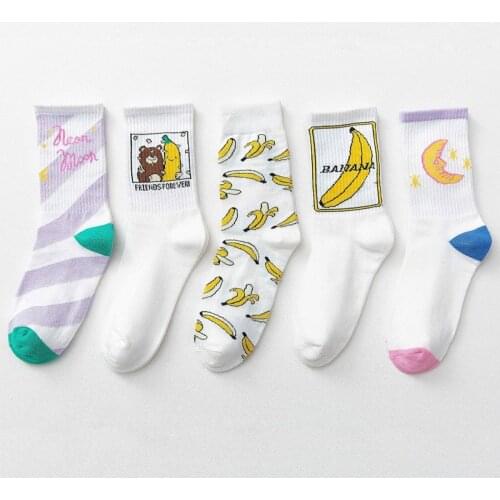 Womens Korean Style Kawaii Socks Cartoon Banana Bear Socks 1 Pair Cotton Casual All-matching Style Socks Fashion Socks EU 35-43
