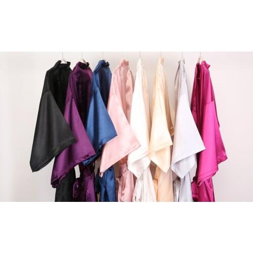 C&Fung new sexy lady plain robe Womens Satin Short Kimono wedding Robe Bathrobe silky Pajamas dressing gown robes S-XXL