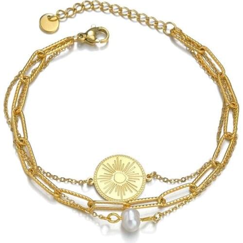 Multilayer Gold Square Link Chain Bracelets For Women Stainless Steel Round Charm Bracelets Bangles 2021 Summer Accessories Gift