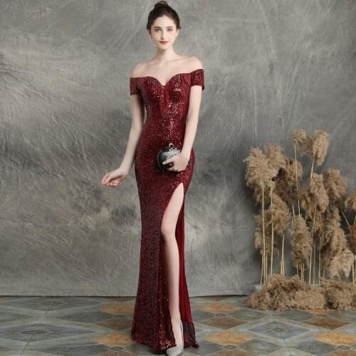 2020 Vestido De Festa Dreams And Famous Womens Party Dresses With Brassieres Shoulders Sexy Nightclub Long Slim Toast Dress