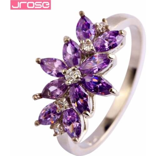 JROSE Wholesale Pretty Fashion Marquise Cut Purple White Cubic Zircon Jewelry Silver Ring Size 6 7 8 9 10 Free Shipping Women
