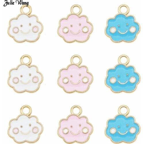 Julie Wang 3pcs 9pcs Gold Tone Alloy Enamel Smile Cloud Charm Mix Color Bracelet Earrings Keychain Pendant Jewelry DIY Findings