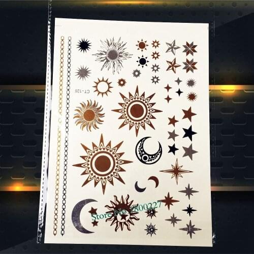 1PC Fashion Water Transfer Fake Metallic Tattoo Stickers Adhesive PCT-126 Flash Star Moon Sun Galaxy Tattoo Paster Summer Style