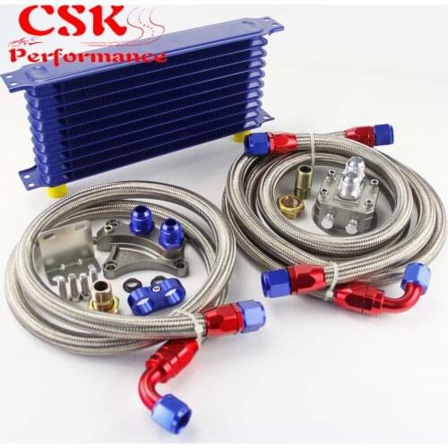 10 Row 262mm AN10 Oil Cooler Kit Fits For Nissan Silvia S13 S14 S15 180SX 200SX 240SX SR20DET Black/Blue/Gold