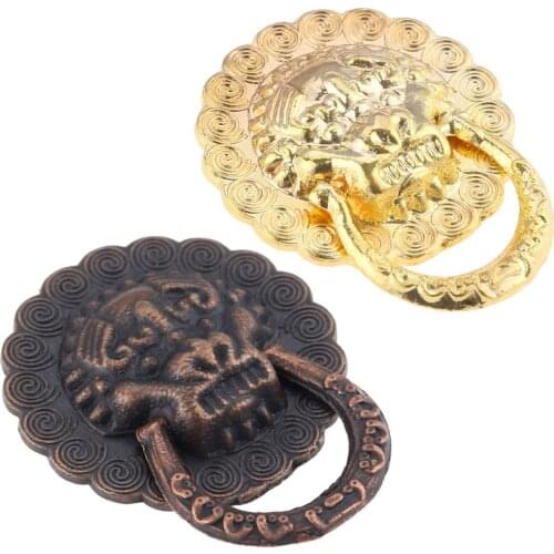 10pcs Lion Head Mini Knobs Red Copper/Gold Handles Pulls Alloy Wine Box Jewelry Chest Drawer Cabinet Decor Vintage Retro 19x24mm