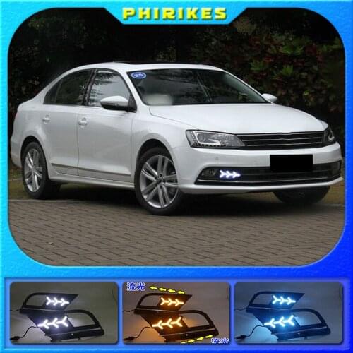 2pcs Yellow Turn Signal lights Waterproof Car LED DRL Daytime Running Light Daylight For Volkswagen Sagitar 2015-2018