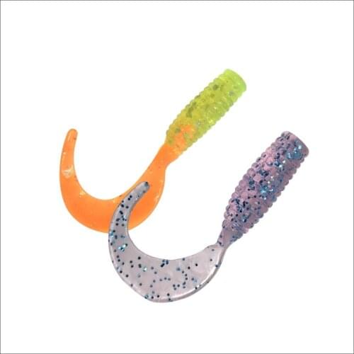 20pcs/lot Curl Tail Worm Soft Bait Jig Wobbler Artificial shrimp Rubber Bass Fishing Lure Long Tail silicone Swimbait 45mm 1g