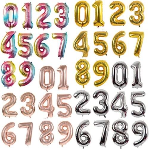 40 inch Digital Number Balloons Big Rose Gold Silver Green Figure Foil Balloon Children Birthday Party Celebration Decoration