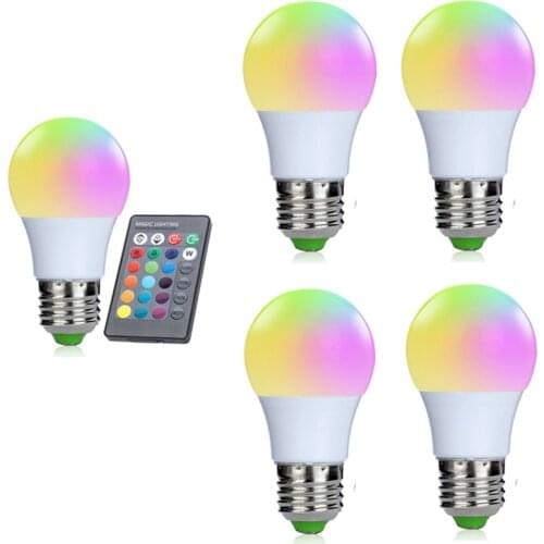 5pcs/lot 3W RGB Light Bulbs E27 LED Smart Bulbs A50 SMD 5050 Infrared Sensor Dimmable Decorative Remote-Controlled AC85-265V